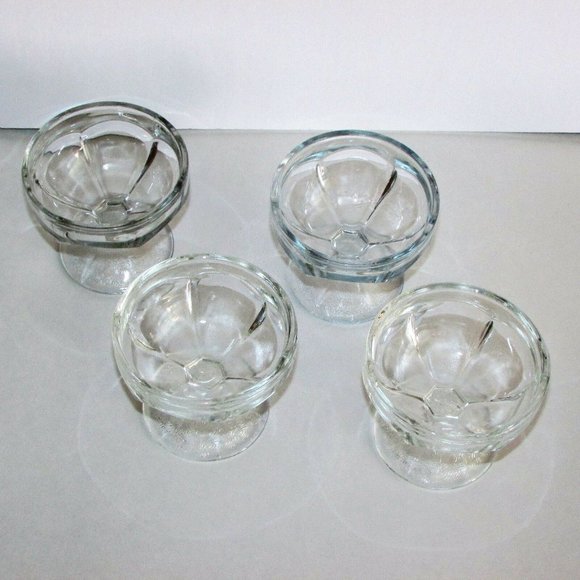 4 Depression Glass Footed Ice Cream Sundae Bowls Clear Dishes - Picture 3 of 6